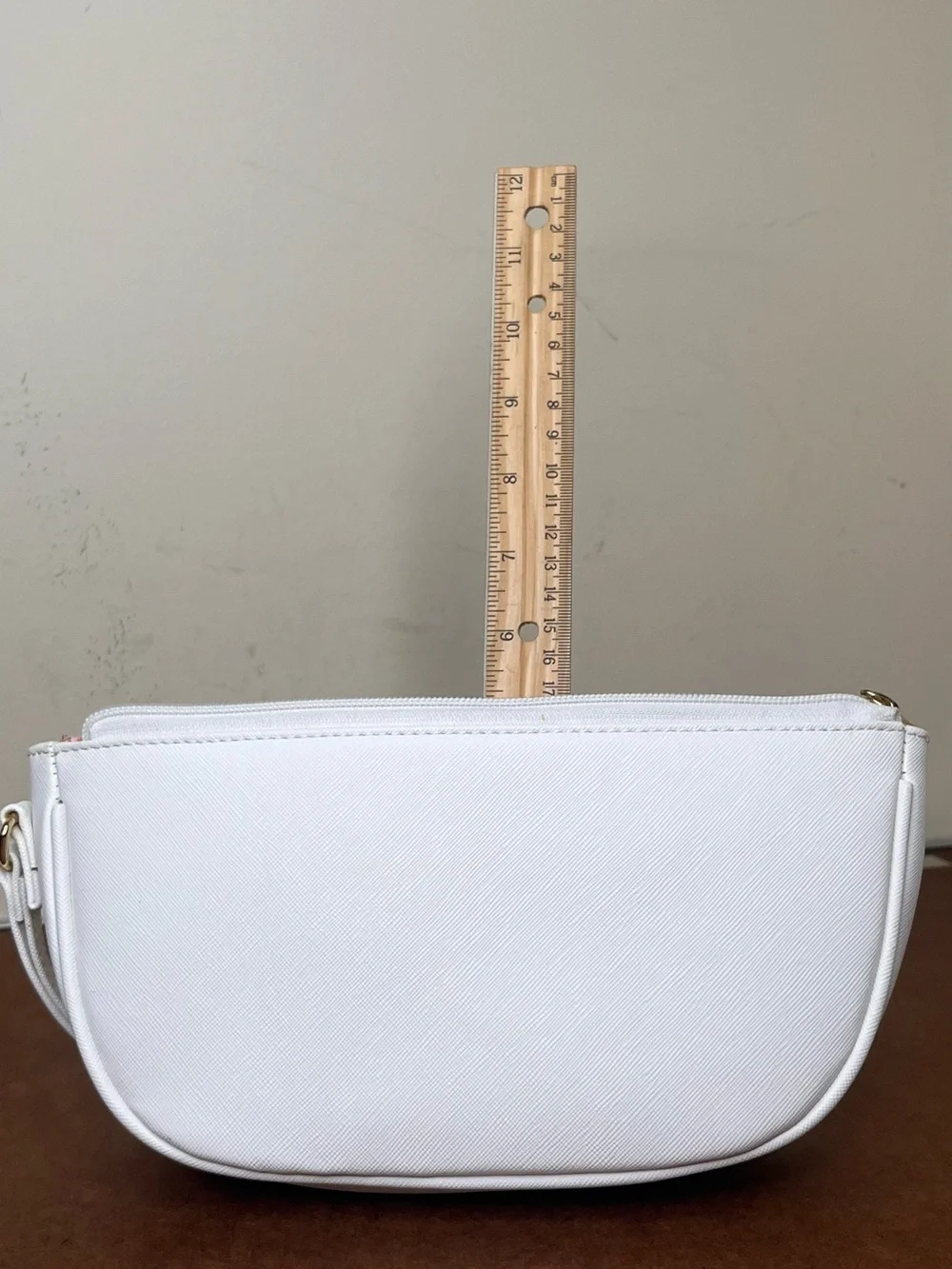 Court Couture Minimalist White Wristlet Clutch with Gold Zip Accent